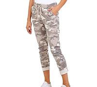 H&F Ladies Italian Crushed Stretch Camouflage, Leopard Print Magic Trousers Women’s Active High Waist Casual Summer Joggers Pants Drawstrings Belt Running Pants UK 8-22 (16-18, Army Stone)