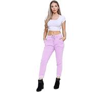 H&F Ladies Italian Crushed Stretch Magic Trousers Women’s Active Yoga High Waist Lagenlook Casual Summer Joggers Pants Drawstrings Belt Running Sweatpants UK 8-22 (16-18, Lilac)
