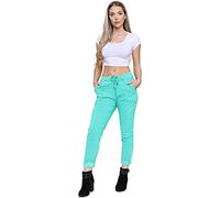 H&F Ladies Italian Crushed Stretch Magic Trousers Women’s Active Yoga High Waist Lagenlook Casual Summer Joggers Pants Drawstrings Belt Running Sweatpants UK 8-22 (16-18, Aqua)