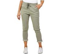 H&F Ladies Italian Crushed Stretch Magic Trousers Women’s Active Yoga High Waist Lagenlook Casual Summer Joggers Pants Drawstrings Belt Running Sweatpants UK 8-22 (12-14, Khaki)