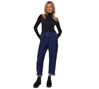 H&F Ladies Italian Denim Magic Trousers Crushed Stretch Joggers, Drawstrings & Front, Back Pockets Summer Activewear Pants One Size Fit 12-22 (UK, Numeric, 12, 22, Regular, Regular, Dark Denim Wash)