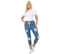 H&F Ladies Italian Ditsy Floral Print Magic Trousers Women’s Active Yoga High Waist Lagenlook Casual Summer Joggers Pants Drawstrings Belt Running Sweatpants UK 8-22, (Denim Blue, 12-14)