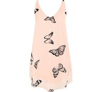 H&F Ladies Women Double Layered Round Scoop Neck Sleeveless Chiffon Flared Swing Plain Butterfly Print Dip Hem Vest Tank Top Shirt Truly Plus Nude