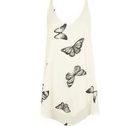 H&F Ladies Women Double Layered Round Scoop Neck Sleeveless Chiffon Flared Swing Plain Butterfly Print Dip Hem Vest Tank Top Shirt Truly Plus Cream
