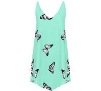 H&F Ladies Women Double Layered Round Scoop Neck Sleeveless Chiffon Flared Swing Plain Butterfly Print Dip Hem Vest Tank Top Shirt Truly Plus Mint