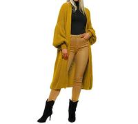 H&F Long Cardigan for Women New Ladies Classic Open Front Boyfriend Balloon Sleeve Chunky Knitted Maxi Longline Floaty Cardigan with 2 Side Pockets Loose Long Sleeve Size 8-22 (Mustard, OneSize)