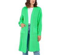 H&F Long Cardigan for Women New Ladies Classic Open Front Boyfriend Balloon Sleeve Chunky Knitted Maxi Longline Floaty Cardigan with 2 Side Pockets Loose Long Sleeve Size 8-22 (Lime Green, OneSize)