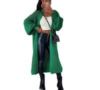 H&F Long Cardigan for Women New Ladies Classic Open Front Boyfriend Balloon Sleeve Chunky Knitted Maxi Longline Floaty Cardigan with 2 Side Pockets Loose Long Sleeve Size 8-22 (Jade Green, OneSize)
