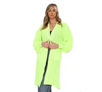 H&F Long Cardigan for Women New Ladies Classic Open Front Boyfriend Balloon Sleeve Chunky Knitted Maxi Longline Floaty Cardigan with 2 Side Pockets Loose Long Sleeve Size 8-22 (Neon Green, OneSize)
