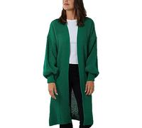 H&F Long Cardigan for Women New Ladies Classic Open Front Boyfriend Balloon Sleeve Chunky Knitted Maxi Longline Floaty Cardigan with 2 Side Pockets Loose Long Sleeve Size 8-22 (Bottle Green, OneSize)