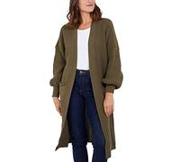 H&F Long Cardigan for Women New Ladies Classic Open Front Boyfriend Balloon Sleeve Chunky Knitted Maxi Longline Floaty Cardigan 2 Side Pockets Sweater Plus Size 8-22 Khaki Green