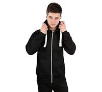 H&F Men’s Classic Plain Long Sleeve Hooded Drawstring Sweatshirt Pullover & Full Zip Hoodie Fleece Jumper Soft and Comfy Adult Top 2 Side Pocket Work Wear Jackets Size S-5XL (Zipper Black, M)