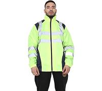 H&F@ Men’s Hi Vis High Visibility Rain Jacket Waterproof Two Tone Patched Storm Jacket Safety Workwear Security Wear Reflective Tape Band Safety Zipper Hooded Top Lightweight (L, Yellow)