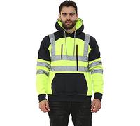 H&F Men’s Hi Vis Hoodie with Reflective Tape Long Sleeve Full Zip & Pullover Fleece Hooded Safety Security Wear Warm Size S-5XL (UK, Alpha, 3XL, Regular, Regular, Tablet Pullover Yellow Navy)