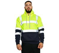 H&F Men’s Hi Vis Hoodie with Reflective Tape Long Sleeve Full Zip & Pullover Fleece Hooded Safety Security Wear Warm Work Wear Size S-5XL (Pullover Yellow Navy, 3XL)