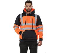 H&F Men’s Hi Vis Hoodie with Reflective Tape Long Sleeve Full Zip & Pullover Fleece Hooded Safety Security Wear Warm Size S-5XL (UK, Alpha, XL, Regular, Regular, Tablet Pullover Orange Navy)
