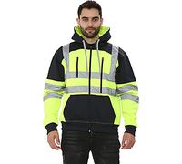 H&F Men’s Hi Vis Hoodie with Reflective Tape Long Sleeve Full Zip & Pullover Fleece Hooded Safety Security Wear Warm Size S-5XL (UK, Alpha, XL, Regular, Regular, Tablet Zip Yellow Navy)