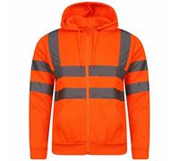 H&F Men’s Hi Vis Hoodie with Reflective Tape Long Sleeve Full Zip & Pullover Fleece Hooded Safety Security Wear Warm Work Wear Size S-5XL (Orange, 4XL)