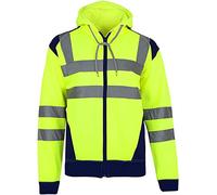 H&F Men’s Hi Vis Viz Long Sleeve Hooddie With Contrast Panel 2 Tone Zip Pocket Fleece Zip Up Bomber Safety Jacket Visibility Reflective Tape Security Warm Work Wear Size S-5XL(Patch Yellow Navy, XXL)