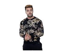 H&F ® Men’s Long Sleeve Round Neck Les Designer Paris Sweatshirt Printed Sequin Embrodioed Gold Foil Print Ribbed Cuff Sweatshirt Fashion Wear Party Wear Top Size S M L XL