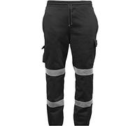 H&F Men's Hi Viz Visibility Heavy Duty Reflective Fluorescent Safety Work Trousers Reinforced Seams Classic Fleece Worker Plus Utility Cargo Pants Durable Work Wear Size S-5XL (Black, 5XL)