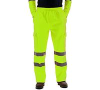 H&F Men's Hi Viz Visibility Heavy Duty Reflective Fluorescent Safety Work Trousers Reinforced Seams Classic Fleece Worker Plus Utility Cargo Pants Durable Work Wear Size S-5XL (Neon Yellow, M)
