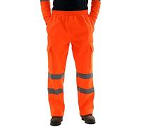 H&F Men's Hi Viz Visibility Heavy Duty Reflective Fluorescent Safety Work Trousers Reinforced Seams Classic Fleece Worker Plus Utility Cargo Pants Durable Work Wear Size S-5XL (Neon Orange, 4XL)
