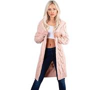H&F New Women Chunky Cable Knitted Oversized Longline Hooded Cape Italian Cardigan Ladies Baggy Pocket Long Jumpers Cardigan One Size Fits 8-18