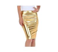 H&F ® New Women Ladies High Waist Wet Look PVC Leather Shiny Metallic Pencil Midi Skirt Size-8-10 12-14 16-18 20-22(8-10) Gold