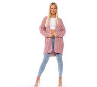 H&F ® New Women Ladies Long Sleeve 2 Side Pocket Chunky Cable Knitted Oversize Baggy Open Boyfriend Cardigan Size-16-18 20-22 24-26 (Pink, 20-22)