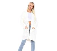 H&F ® New Women Ladies Long Sleeve 2 Side Pocket Chunky Cable Knitted Oversize Baggy Open Boyfriend Cardigan Size-16-18 20-22 24-26 (Cream, 24-26)