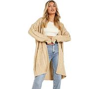 H&F ® New Women Ladies Long Sleeve 2 Side Pocket Chunky Cable Knitted Oversize Baggy Open Boyfriend Cardigan Size-16-18 20-22 24-26(Stone, 16-18)