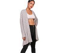 H&F ® New Women Ladies Long Sleeve 2 Side Pocket Chunky Cable Knitted Oversize Baggy Open Boyfriend Cardigan Size-16-18 20-22 24-26 (Grey, 16-18)