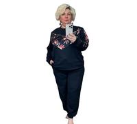 H&F ® New Women Ladies Long Sleeve Like a Boss Printed Tracksuit 2 Piece Loungwear Size UK 14 16 18 20 22-24 26-28 (V Patch Leaf Floral Black, 14)