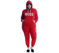 H&F ® New Women Ladies Long Sleeve Like a Boss Printed Tracksuit 2 Piece Loungwear Size UK 14-28 (Red, 16)