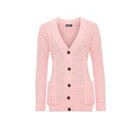 H&F New Women’s Ladies Long Sleeves Chunky Aran Cable Knitted Button Grandad Cardigan Plus Size 8-26(12-14) Pink