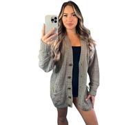 H&F New Women’s Ladies Long Sleeves Chunky Aran Cable Knitted Button Grandad Cardigan Plus Size 8-26(8-10) Mocha