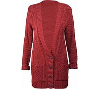 H&F New Women’s Ladies Long Sleeves Chunky Aran Cable Knitted Button Grandad Cardigan Plus Size 8-26 (16-18, Rust)