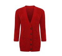 H&F New Women’s Ladies Long Sleeves Chunky Aran Cable Knitted Button Grandad Cardigan Plus Size 8-26(12-14) Red