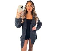 H&F New Women’s Ladies Long Sleeves Chunky Aran Cable Knitted Button Grandad Cardigan Plus Size 8-26(8-10) Charcoal
