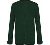 H&F New Women’s Ladies Long Sleeves Chunky Aran Cable Knitted Button Grandad Cardigan Plus Size 8-26 (12-14, Dark Green)