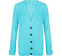 H&F New Women’s Ladies Long Sleeves Chunky Aran Cable Knitted Button Grandad Cardigan Plus Size 8-26 (24-26, Turquoise)