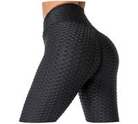 H&F Women Honeycomb Anti Cellulite Waffle Leggings, High Waist Yoga Pants Bubble Textured, Scrunch/Ruched Butt Lift Running Tights (L-XL, Black)