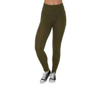 H&F Women’s Chunky Knitted Ribbed Thick Plain Full-Length Leggings Stretchy Warm Winter Pants Size (Khaki, 20-22)