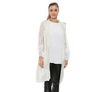 H&F Women’s Fine Knitted Sleeveless Draped Hooded Cardigan Ribbed Open Front Long Vest Ladies Waistcoat Boyfriend Mid Length Cardigan Knitted Gilets OneSize Fits 8-20 (Cream)