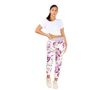 H&F Women’s Italian Denim Jogger Printed Sweatpants Ribbed Waistband Trousers Causal Summer Jogger Gym Running Pants Size 8-22 (UK, Numeric, 8, 14, Regular, Regular, Pansy Floral Coral)
