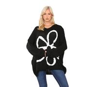 H&F Women’s Italian Knitted Oversized Lagenlook Big Floral Print Jumper Long Sleeve Round Neck Loose Fit Winter Hi Lo Sweater Top One Size (14-24) (UK, Numeric, 14, 24, Regular, Regular, Black)