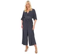 H&F Women’s Italian Made Polka Dot Jumpsuit Short Sleeve V Neck Shirred Elasticated Waist Wide Leg Jumpsuit Perfect Blend of Style & Quality One Size Fit UK 8-18, (Navy Blue)
