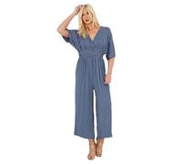 H&F Women’s Italian Made Polka Dot Jumpsuit Short Sleeve V Neck Shirred Elasticated Waist Wide Leg Jumpsuit Perfect Blend of Style & Quality One Size Fit UK 8-18, (Denim Blue)