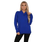 H&F Women’s Knitted Long Sleeve 4 Button V Neck Shawn Collar Pullover Jumper Sweater Casual, Warm Winter Top UK Size (Royal Blue, 12-14)